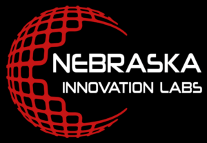 The Nebraska Innovation Labs logo which displays a globe made out of red gridlines, opening up to allow for the company name "Nebraska Innovation Labs" in capital rounded letters.