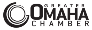 Omaha Chamber of Commerce Logo with the graphic of an O with three layers, each one nearly making a circle, with only the center circle connecting to make the center 'O' for Omaha.